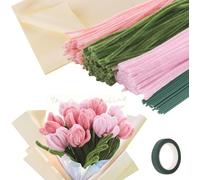 JOZMMZEOOA Pipe Cleaner Flower Kit 300Pcs DIY Tulip Bouquet Craft Cleaner Set Artificial Flower Pipe Cleaner Cleaners Colourful in 3 Colours for Wedding Gift Holiday Decoration