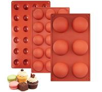 JOZMMZEOOA Silicone Half Sphere Chocolate Moulds 3 Pack with Spatula, Dome Baking Mould for Mousse, Jelly & Cake, 6/15/24 Cavity