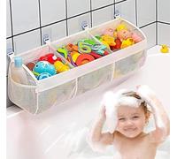 JOZMMZEOOA Wall-Mounted Bath Toy Storage Net Bag Drill-Free PVC Mesh Organizer for Kids Bathroom,3 Compartment Large Openings, Large Capacity Waterproof Bath Toys Storage Pouch