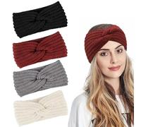 JOZMMZEOOA Women's Winter Headbands, Pack of 4, Girls' Elastic Warm Knitted Hair Band, Head Circumference 40 cm, Headwrap, Knitted Headwrap for Winter Warmth, Daily Hair Tying (Red, 40 cm)