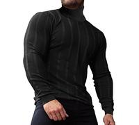 JoZorro Men Turtleneck Long Sleeve Sweater High Neck Top Slim Fit Lightweight Knit Roll Neck Pullover Sweaters for Men, Black, Medium