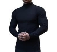JoZorro Mens Mock Neck T Shirts Pullover High Neck Turtleneck Premium Cotton Long Sleeve Sweaters for Men, Navy Blue, Medium