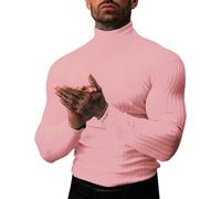 JoZorro Mens Mock Neck T Shirts Pullover High Neck Turtleneck Premium Cotton Long Sleeve Sweaters for Men, Pink, Medium