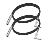 Jozzai 2-Pack 6.35mm Right Angle TS Male to Female Adapter Cable, 3.3 Foot, Black, 1/4 TS Right Angle Male to Female, Connector for Bottom Plug, or V-Shape, or Front Facing Jack Guitar Extension Cord
