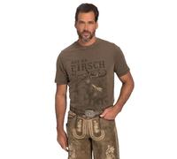 JP 1880 Men's T-Shirt, Tracht, Halbarm, Großer Print, Vintage Look, Brustprint, Rundhals, Taupe, 8XL