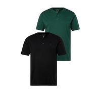 JP 1880 Men's Henleys, Basic, 2er-Pack, Rundhals, Knopfleiste, Bis 8 XL T-Shirt, Bottle Green, 7XL