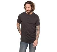 JP 1880 Men's Henley, Basic, Knopfleiste, Halbarm T-Shirt 1/2, Charcoal, 4XL