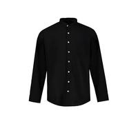 JP 1880 Men's Large Sizes Plus Sizes Menswear L-8XL Shirt, Long Sleeve, Linen Mix, Stand-Up Collar, Modern Fit 790394, Black, 5XL