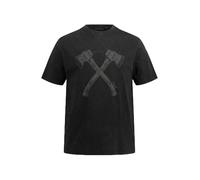 JP 1880 818521 Men's Large Sizes Plus Sizes Menswear L-8XL T-Shirt, Traditional Costume, Half Sleeve, Double Axe Print, Vintage Look, Chest Print, Crew Neck, Black, 3XL