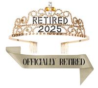 JPACO 2025 Retirement Tiara & Sash - Officially Retired Sash & Crown for Parties, Events, Gifts, Favors, and Decorations (Gold)