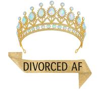 JPACO Divorced AF Tiara & Sash in Gold - Funny Breakup Party Accessories | Perfect for Divorce Parties, Bachelor/Bachelorette Events