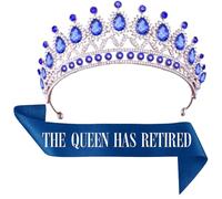 JPACO Retirement Tiara & Sash Set - “The Queen Has Retired” Crown & Sash for Parties, Events & Celebrations, L, Rhinestone
