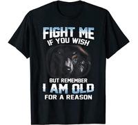 JPCJSL New Limited Wolf Fight Me IF You Wish But Remember I Am Old for A Reason T-Shirt Funny t Shirts for Men Black