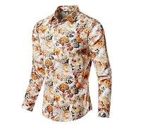 JPDD Mens Floral Shirt Button Long Sleeve Flower Printed Shirt Paisley Funky Dress Shirt Tops Jacquard Shirts Tuxedo Shirts Casual Linen Shirt Cotton Fashion Print Shirts Fancy Casual Tops