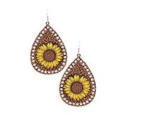 JPE Sunflower Leopard Earrings Womens Cheetah Bling Rhinestone Teardrop Hook Jewelry Jp, Brown, 3 in