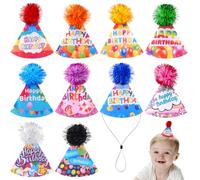 JpGdn 10 Pcs Pack Birthday Hats for Kids Dolls and Pets With Adjustable Headband Felt Reusable Happy Birthday Hats Children Party Supplies Decorations