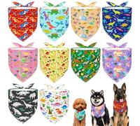 JpGdn 10PCS Dinosaur Dog Bandanas Pack for Medium Breed Dog Pink Purple Yellow Blue Kerchief Triangle Bibs Scarves for Boys and Girls Grooming Costume