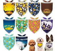 JpGdn 10pcs Halloween Dog Bandanas for Large Dog Washable Stitching edge Selvedge Sewing Triangle Bibs Head Scarves Scarfs Pumpkin Bats Ghost Spider Owls Pattern for Girls and Boys Grooming Costume