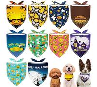 JpGdn 10pcs Halloween Dog Bandanas for Small Dog Washable Stitching edge Selvedge Sewing Triangle Bibs Head Scarves Scarfs Pumpkin Bats Ghost Spider Owls Pattern for Girls and Boys Grooming Costume