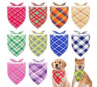 JpGdn 10Pcs Pack Dog Bandanas Plaid pattern for Medium Dogs Scarf Selvedge Sewing Stitching Edge Kerchief Washable Triangle Bibs Scarfs for Boys and Girls Pet Grooming Accessories