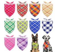 JpGdn 10Pcs Pack Large Dog Bandanas Plaid pattern for Large Extra Large Dogs Kerchief Washable Triangle Bibs Scarfs for Boys and Girls Pet Grooming Accessories