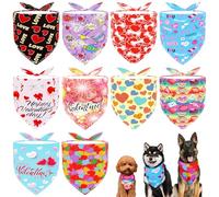 JpGdn 10pcs Valentines Day Dog Bandanas with Heart Lip Rose Love Print for Large XL Breed Dogs Selvedge Sewing Stitching Edge Triangle Bibs Scarves for Pets Holiday Accessories