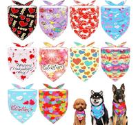 JpGdn 10PCS Valentines Day Dog Bandanas with Heart Lip Rose Love Print for Small XS Breed Dog Triangle Bibs Scarves for Boys and Girls Selvedge Sewing Stitching Edge Holiday Grooming Accessories