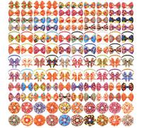 JpGdn 120PCS Dog Costume Fall Pack Including 60PCS Dogs Collars Flowers and Bowties Attachments 20PCS Bowties with Adjustable Collar 40PCS Puppies Hair Bows Pumpkin Maple Leaves Grooming Accessories