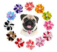 JpGdn 12pcs Dog Collar Flowers Bows Multicolored Adjustable Collar Charms Bow for Small Medium Puppy Doggies Cats Wedding Birthday Party Festival Pet Attachment Grooming Accessories