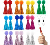 JpGdn 20PCS Mini Party Hats for Animal Figures Toys Figurines Crafts Dolls Ducks Stuffed Animals With Pom Poms for Birthday Party Holidays