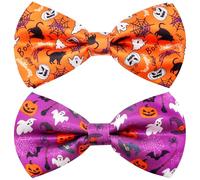 JpGdn 2PCS/Pack Halloween Dog Bow Ties Collar Attachment Slides Charms for Small Dogs Puppies Cats Dog Bowties Neck Bows Adjustable Detachable Yellow Purple Pumpkin Ghost Spider Party Accessories