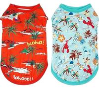 JpGdn 2PCS/Pack Hawaiian Dog Shirts for Extra Small Dog Puppy Doggie Girl Boy Bule Red Sleeveless Tank Top Tee Vest T Shirts Male Female Summer Outfit Coconut Tree XS