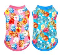 JpGdn 2PCS/Pack Hawaiian Dog Shirts for Extra Small Dogs Puppies Doggies Cat Spring Summer Sleeveless Tee Vest Tank Top Stretchable Soft Light Weight Pink Blue Pineapples Clothes XS
