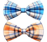 JpGdn 2Pcs/Pack TarTan Dogs Bow Ties Plaid Collar Attachment Slides Charms for Large Breed Neck Bows Adjustable Detachable White Blue Birthday Holiday Party Pet Accessories
