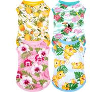 JpGdn 4PCS/Pack Hawaiian Dog Shirts for Large Dogs Spring Summer Sleeveless Tee Vest Tank Top Stretchable Soft Light Weight Girl Boy Male Female Pineapple Flamingo Flower Clothes L