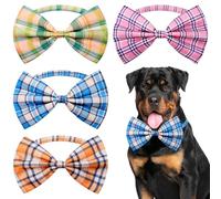 JpGdn 4PCS/Pack Plaid Dog Bowties with Adjustable Collar for Medium Large Extra Large XXL Breed Dog Girl Boy 7x5Inch Neck Bows Wedding Birthday Holiday Party Grooming Accessories