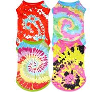 JpGdn 4Pcs/Pack Tie Dye Dog Shirts for Extral Large Dogs Girl Female Boy Male Pink Green Blue Red Sleeveless Tank Top Tee Clothes Vest Pet Apparel Streetwear Lightweight Stretchable Outfit XL