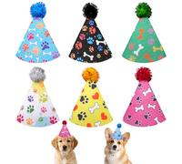 JpGdn 6pcs/Pack Felt Dog Party Hats for Small Medium Dogs Bone Paw Stuffed Animals Cat Adjustable Headwear with Pom Poms Pet Birthday Holiday Wedding Party Costume Accessories