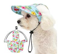 JpGdn Dog Baseball Cap for Small Dog with Ear Holes Adjustable Drawstring UV Protection Outdoor Sun Hat Visor Sunbonnet Pet Summer Beach Hat Puppy Doggy Flower Hawaii Flamingo Green S