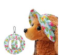 JpGdn Dog Hat for Medium Dogs with Ear Hole Round Brim Bucket Outdoor Sun Hat Protection Neck Strap Adjustable Pet Caps Puppy Doggy Cats Flower Hawaii Flamingo Green M