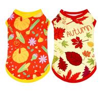 JpGdn Dog Shirts Fall for Small Dogs Puppies Doggies Sleeveless Tank Top Tee Clothes Autumn Red Yellow Vest Pumpkin Maple Leaves Lightweight Stretchable Girl Boy Male Female Outfit S Pack of 2