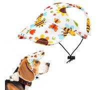 JpGdn Dog Sun Hat Baseball Cap for Small Puppy Doggie Doggy Cats with Ear Holes Adjustable Drawstring Waterproof UV Protection Honeybee White S