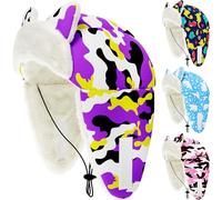 JpGdn Dog Winter Hats for Medium Dog Girl Trapper Hats with Ear Flaps Soft Fleece with Adjustable Elastic Cord Purple Camo M
