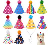 JpGdn10PCS/Pack Party Cone Hats Felt with Pom Poms for Stuffed Animals Small Medium Dogs Dolls Adults Adjustable Headwear Rainbows Purple Green Black Pets Birthday Holiday Celebration Decorations
