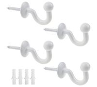JPGhaha Curtain Tie Back Hook White 4 Pack 60mm Ball End Wall Mounted Curtain Screw in Hooks Plastic Expansion Tubes Zinc Alloy Curtain Hold Tie Back Hooks for Clothes Coat Key