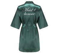 JPHCHSC Bride & Bridesmaid Robes - Silk Satin Morning Gown with Oblique V-Neck