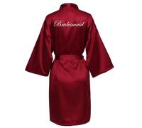 JPHCHSC Bride Kimono Robe Silk Satin Maid of Honor Dressing Gown for Women Bridesmaid Mother Sister of the Groom Bridal Morning Robes with Oblique V-Neck