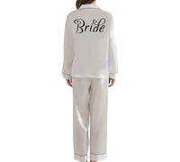 JPHCHSC Bride Pyjamas Set Silk Satin Pj Set for Women Bridesmaid Sleepwear Mother Sister of the Bride Loungewear Bridal Two Piece Pyjamas Set White