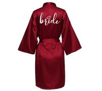 JPHCHSC Bride Robe Satin Kimono Robe Silk Satin Dressing Gown for Women Bridesmaid Robes Short Bridal Morning Robes with V-Neck