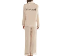 JPHCHSC Bridesmaid Satin Dressing Gown Mother Sister of the Bride Pj Set Women Bridesmaid Long Sleeve Pyjamas Set for Bridal Wedding Party Button down Nightwear